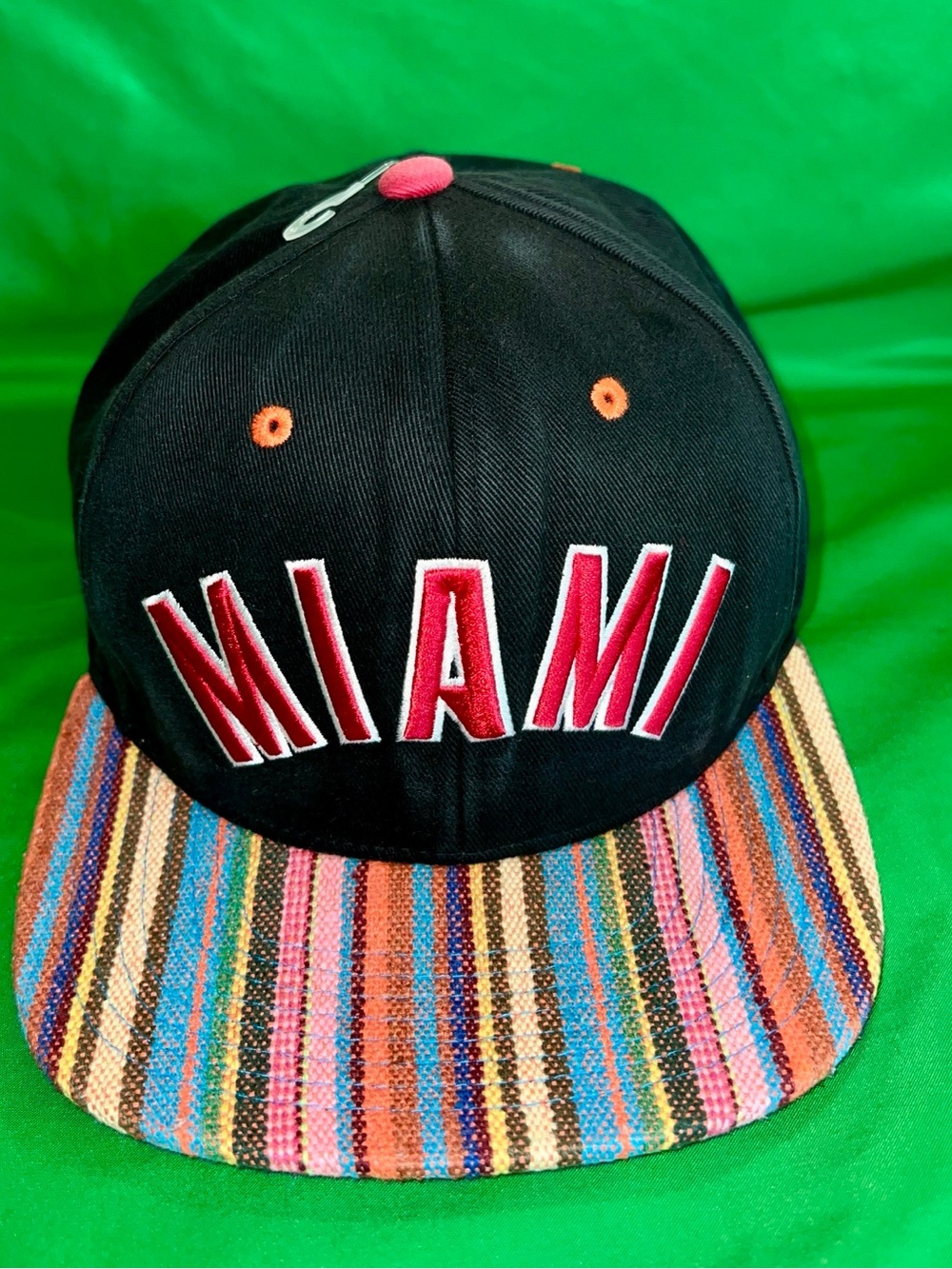 MIAMI Mitchell Ness Black Snapback Hat 3d embroidered Lettering Multicolor Brim